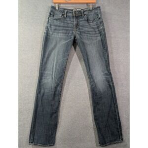 BKE Alec Jeans Mens 32R Straight Leg Blue Denim Buckle Distressed Stretch